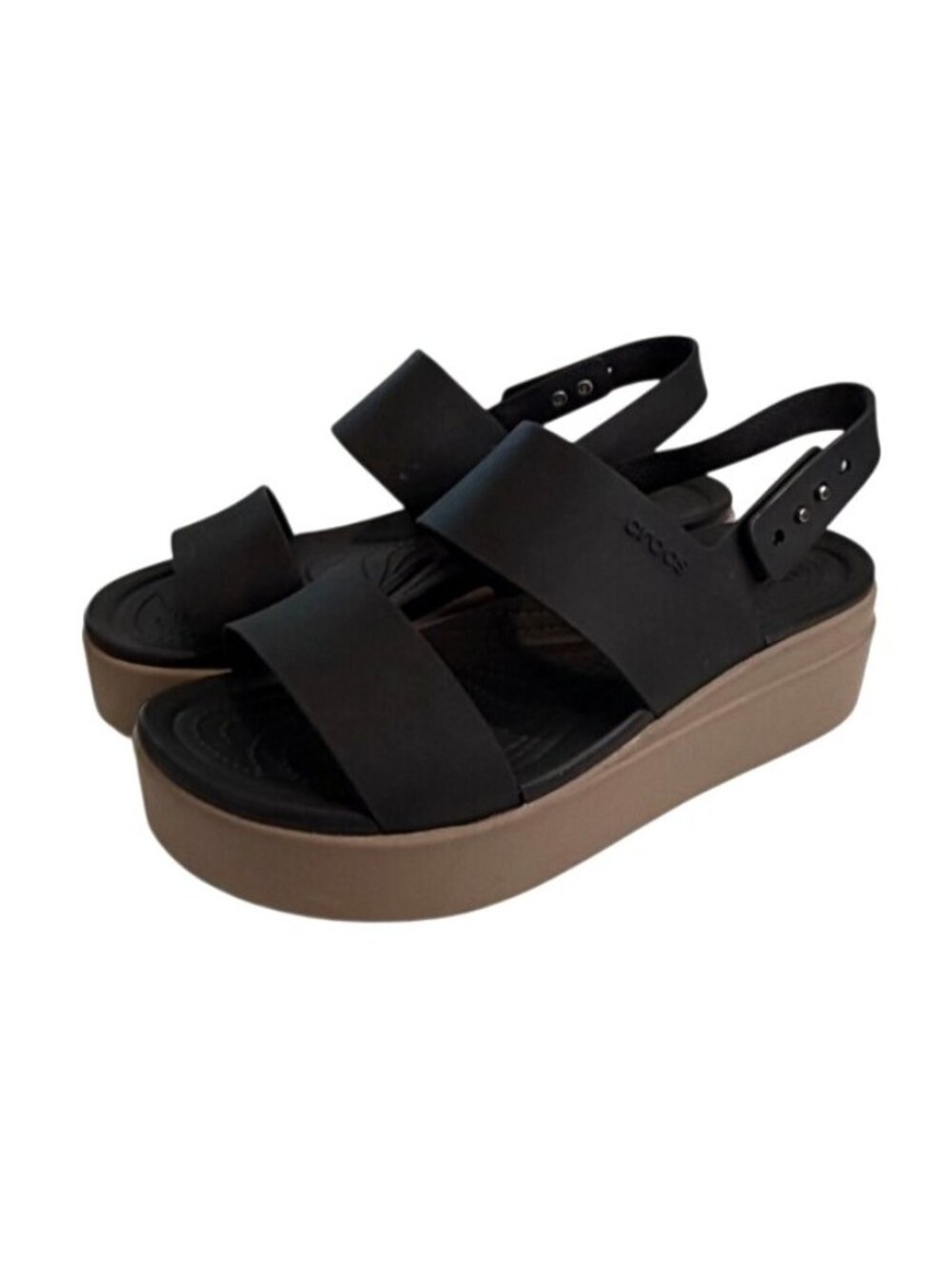 Crocs Brooklyn Women’s Low Wedge Platform Heel Black Mushroom Size 10